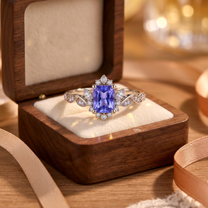 Anillo de Tanzanita con Corte Esmeralda, Plata de Ley 925, Anillo de Compromiso con Hoja Floral, Gema Azul Violeta, Joyería Personalizada - Product Image 2