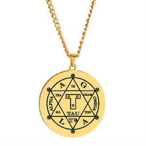 HLSS651 símbolos de joyería de acero de titanio en el hexagrama de Salomón amuleto talismán marcado láser collar con colgante de acero inoxidable - Product Image 1