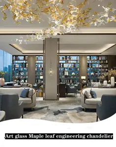 Modern Style Indoor Decoration Villa Restaurant Hotel Lobby Custom Crystal Maple Leaf Blue Glass Chandelier