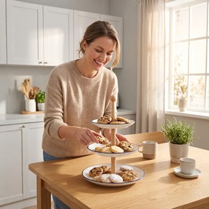 Wooden Rubberwood Multi Layer Fruit <b>Plate</b> <b>Rack</b> Dessert Pastry Cake Stand Home Office Garden Use Minimalist Style Durable Solid - Product Image 1