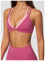 Soutien-gorge de sport deux pièces contrastant pour femme, effet seconde peau, dos nu en V profond, pour yoga et entraînement, maintien léger, en Spandex/Nylon respirant
