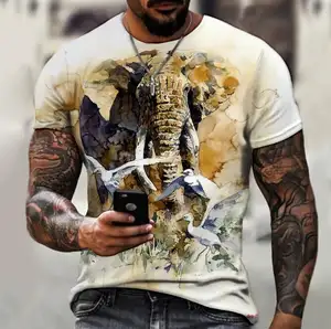 夏季新款男士短袖t恤动物3D数码印花圆领短袖上衣