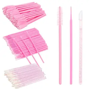 Groothandel 200 Stuks Kit Wegwerp Make Up Lash Micro Wattenstaafje Lip Spoolie Mascara Wand Brush Applicator Gemengde Roze Wimper Borstel