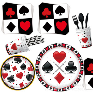 Casino Party Supplies Playing Card Theme Tableware Set 40-60 Pcs Birthday Decorations <b>Plastic</b> Paper Material - Product Image 1