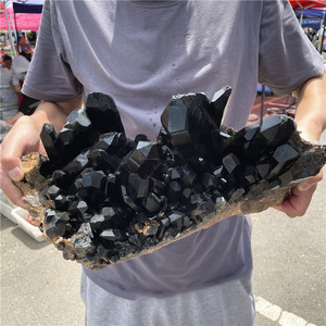 Gruppo di Cristalli di Quarzo Nero Naturale, Grande Roccia di Citrino Fumé, Esemplare Minerale Decorativo - Product Image 5