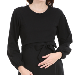 Abito Lungo Premaman Traspirante ed Ecologico per <span class=keywords><strong>Allattamento</strong></span> con Maniche Lunghe e Cintura Annodabile per Donne - Product Image 4