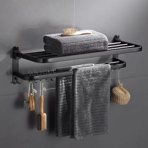 Étagère de rangement pliable pour salle de bain <span class=keywords><strong>Porte</strong></span>-serviettes <span class=keywords><strong>mural</strong></span> en acier inoxydable <span class=keywords><strong>noir</strong></span> <span class=keywords><strong>mat</strong></span> avec crochet <span class=keywords><strong>Porte</strong></span>-serviettes - Product Image 1