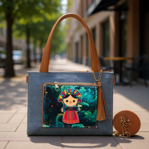 Borsa a tracolla Mayra Blue Fana Vintage Character in PU con chiusura a cerniera e fodera in poliestere per uso quotidiano da donna - Product Image 2