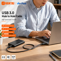 Câble USB 3.0 A mâle vers A mâle, transfert de données 5 Gbit/s, connecteurs plaqués or, gaine en nylon pour boîtier de disque dur, refroidisseur d'ordinateur portable