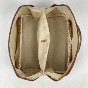 Recycle Brown Pu Leather <b>Cosmetic</b> <b>Bag</b> <b>Travel</b> Organizer Toiletry for Women <b>Large</b> <b>Capacity</b> Open Flat Makeup <b>Bags</b> - Product Image 1