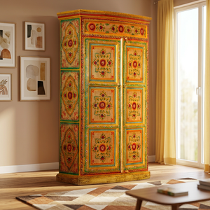 Armoire en bois massif peinte à la main pour chambre à coucher, faite à la main pour salon, hôtel, ferme, mobilier indien, grossiste - Product Image 4
