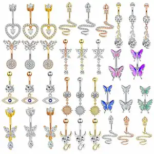 3 Kleurenmix Groothandel Lichaam Piercings 14G Navel Piercing Hart Navel Ring 316l Chirurgische Roestvrij Staal Cz Navel Piercing