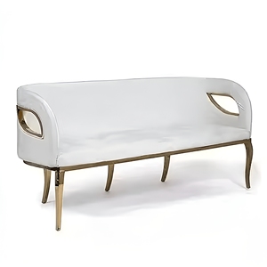 Canapé Chesterfield carré de luxe en velours, deux places, avec structure en acier inoxydable couleur champagne et accoudoirs incurvés, idéal pour hall d'hôtel et chambre de villa - Product Image 1