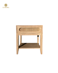 Nara <b>Bedside</b> Modern Solid Wood <b>Bedside</b> <b>Table</b> with <b>Rattan</b> Drawer Natural Oak Nightstand Minimalist Furniture Lumora - Product Image 1