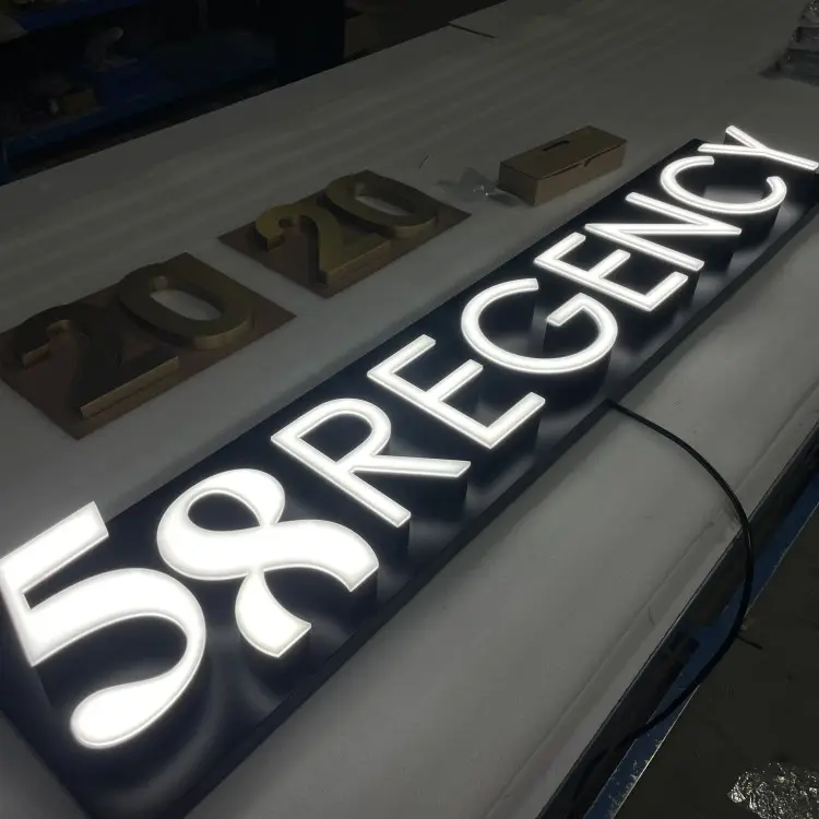 Letrero para exteriores, tablero de señalización personalizado, letras de canal inoxidable, logotipo de señalización retroiluminado 3D, letrero de letras con luz LED