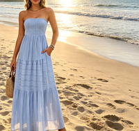 Robe longue tissée respirante pour femme, style bohème, pour la plage et les vacances, avec taille élastique, service OEM pour occasions décontractées, bretelles spaghetti