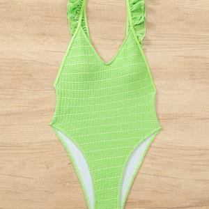 Conjuntos de Bikini de Tela Arrugada Personalizados para Mujer, Spandex/Poliéster de Secado Rápido, de un Solo Hombro, con Tanga en V y Push-Up - Product Image 2