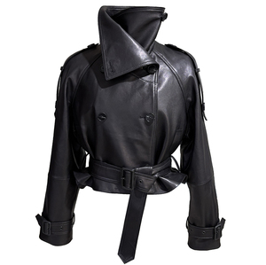 Chaqueta Corta de Mujer Personalizada con Cuello Convertible, Chaqueta Corta de Gamuza Premium con Cinturón y Opciones de Cuello Alto - Product Image 1