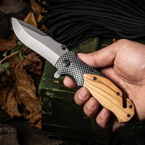 Dao gấp đa năng sinh tồn ngoài trời, khắc logo laser tùy chỉnh, lưỡi thép không gỉ, cán gỗ ô liu, hỗ trợ OEM - Product Image 2