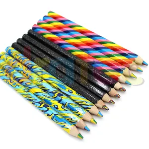 Ready to ship wood hexagonal jumbo pencil mixed lead magic pencil 4 colors in 1 lead multicolor pencils for kids