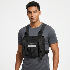 DSF72 <b>Black</b> Oxford <b>Cloth</b> Outdoor Storage Bag Adjustable Strap Multiple Pockets Reflective Strip Sports Daily Outdoor Carry - Product Image 2