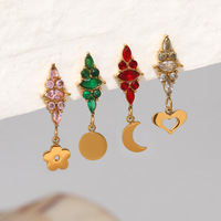 Boucles d'oreilles pendantes en acier inoxydable en gros, motif arbre de Noël, fleur et cœur, avec zircon rose et vert pour femme