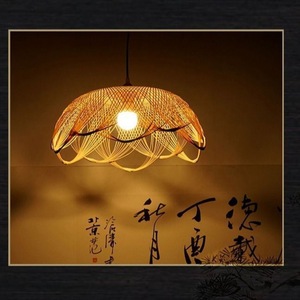 Chinese <b>Style</b> Lotus Bamboo Woven Chandelier 40cm LED Single <b>Head</b> Hotel Restaurant Living Room Light - Product Image 4