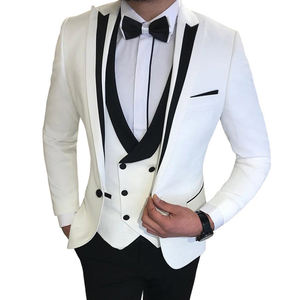 Vente en Gros de Costumes Hommes Blancs 3 Pièces Noir à Revers Châle Tuxedos de Marié Décontractés pour Mariage Garçons d'Honneur Hommes - Product Image 1