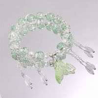 Bracelet Fantaisie en Perles de Verre Cristal Popcorn avec Pendentif Goutte et Breloque Queue de Poisson pour Filles, Femmes, Étudiantes – Bracelets d'Amitié, Cadeau Bijou