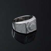 Bague Homme Yimanxuan YWR020 en Laiton Plaqué Or 14K de Haute Qualité, Style Hip Hop Vintage, Sertie de Zircons, Certifiée par un tiers, Anniversaire