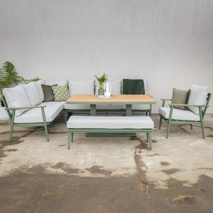 AJUNION Modernes Luxus-Ecksofa-Set für den Außenbereich Aluminium-Gartenmöbel-Sofa-Ess-Set mit aufsteigendem Tisch und Bank - Product Image 1