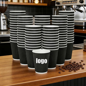 Vasos de Papel Desechables 100% Biodegradables, <span class=keywords><strong>Precio</strong></span> de Fábrica, 8 OZ, Impresión Personalizada, Pared Ondulada, Vaso de Papel Negro para Café, Bebidas Calientes - Product Image 1