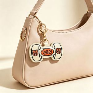 Creative Hanging Fitness Keychains PU Leather UV Printing <b>Dumbbell</b> Keychain Bag Pendant Charm Promotional Gift for Sports Lover - Product Image 1