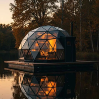 Dôme géodésique en verre coupe-vent de 5m, 6m, 8m, tente de luxe pour resort, glamping, hôtel, cabane en dôme avec porte en verre et aluminium