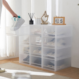 Drawer Type <b>Shoe</b> Storage <b>Box</b> Transparent Dustproof Organizer For Dormitory Home Use Overlay Design Rectangle Shape - Product Image 1