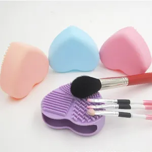 Hoge Kwaliteit Groothandel Hartvorm Siliconen Cosmetica Make-Up Cleaner Pad Make-Up Borstel Wasmat