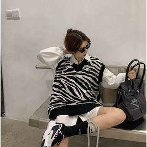 Giacca da donna senza maniche con motivo Zebra per <span class=keywords><strong>Cardigan</strong></span> Chic dal Design ampio e Versatile primavera e autunno - Product Image 2