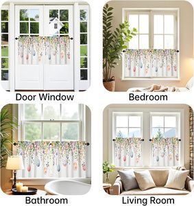Cortina corta con bolsillos para tirantes, diseño floral de primavera y huevo de Pascua, estilo rústico y cafetería, para ventana, baño, decoración festiva, personalizable - Product Image 6