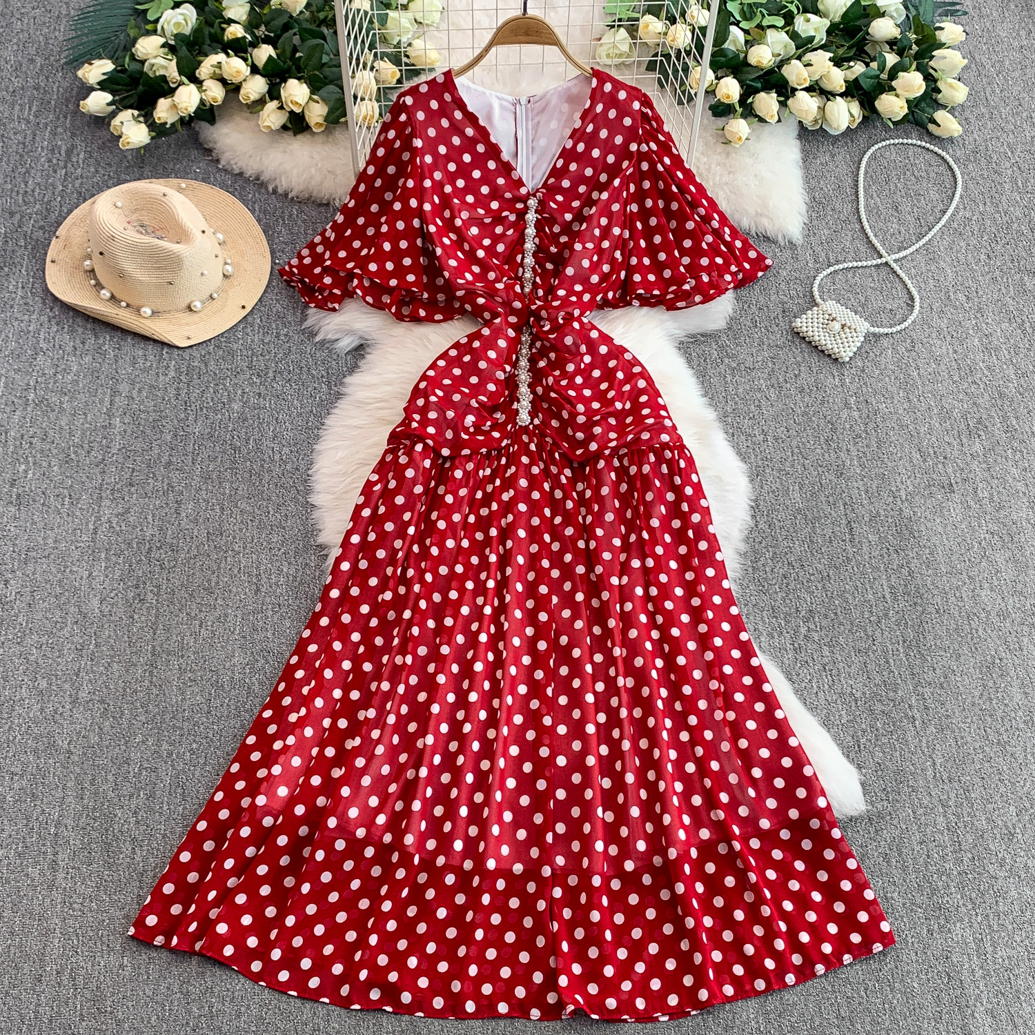 open lace back dress VALENTINO Size 6 Red Silk Polka Dot Dress – Labels Luxury main image 0