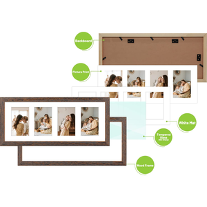 8x20 <b>Picture</b> <b>Frame</b> Set 2 Rustic Brown <b>Wood</b> Durable Collage Display <b>Frames</b> Tempered Glass 4x6 8x20 Mats Horizontal/Vertical Wall - Product Image 2