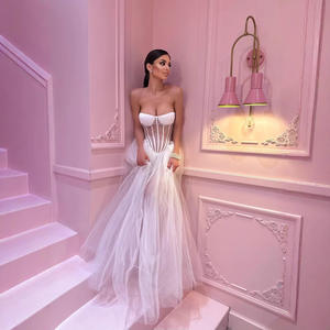 새로운 흰색 피시본 튜브 원피스 우아한 메쉬 관점 웨딩 원피스 긴 원피스 - Product Image 2