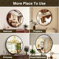 Miroir rond noir doré écologique HD Miroir de salle de bain 20 pouces Miroir mural à cadre en métal doré