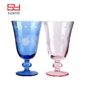 Vintage Kristallweinglas – Blau/Rosa Transparent mit Gravur, 320ml Fassungsvermögen, Klassischer Stil für Partys, Individuelles Logo - Product Image 1