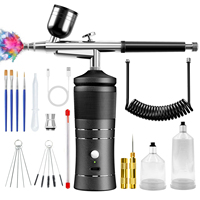 Kit aérographe rechargeable à double action avec piston en cuivre à connexion rapide, vitesse réglable 15-35 psi, mini compresseur facile à installer
