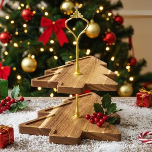 Cross-<b>border</b> wooden Christmas double-layer cupcake storage rack, solid wood dessert <b>display</b> rack, wooden fruit tray - Product Image 1