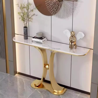 Table console d'entrée de luxe léger, design artistique pour hall, plateau en marbre, structure métallique, pour usage domestique BTCT002