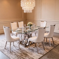 Meubles de salle à manger de villa haut de gamme, table à manger rectangulaire moderne en acier inoxydable avec cadre doré, plateau en pierre de luxe