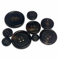 Boutons en corne de buffle naturelle à bords arrondis, 4 trous, teint en café foncé, pour manteaux et vestes, en stock, gravables au laser