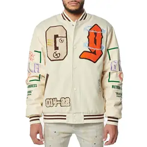 주문 100% 년 면 고품질 야구 재킷 Mens 폭격기 콜라주 재킷 자수 형식 Varsity 재킷