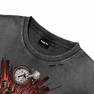 T-shirt pour homme surdimensionné, style punk, imprimé vintage, effet délavé, coton, streetwear, t-shirts de haute qualité, pour la vente en gros - Product Image 3